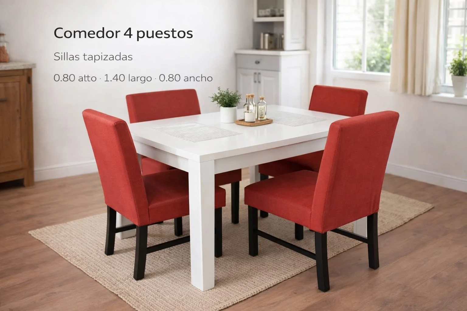 Comedor Moderno 4 Puestos con Sillas Tapizadas
