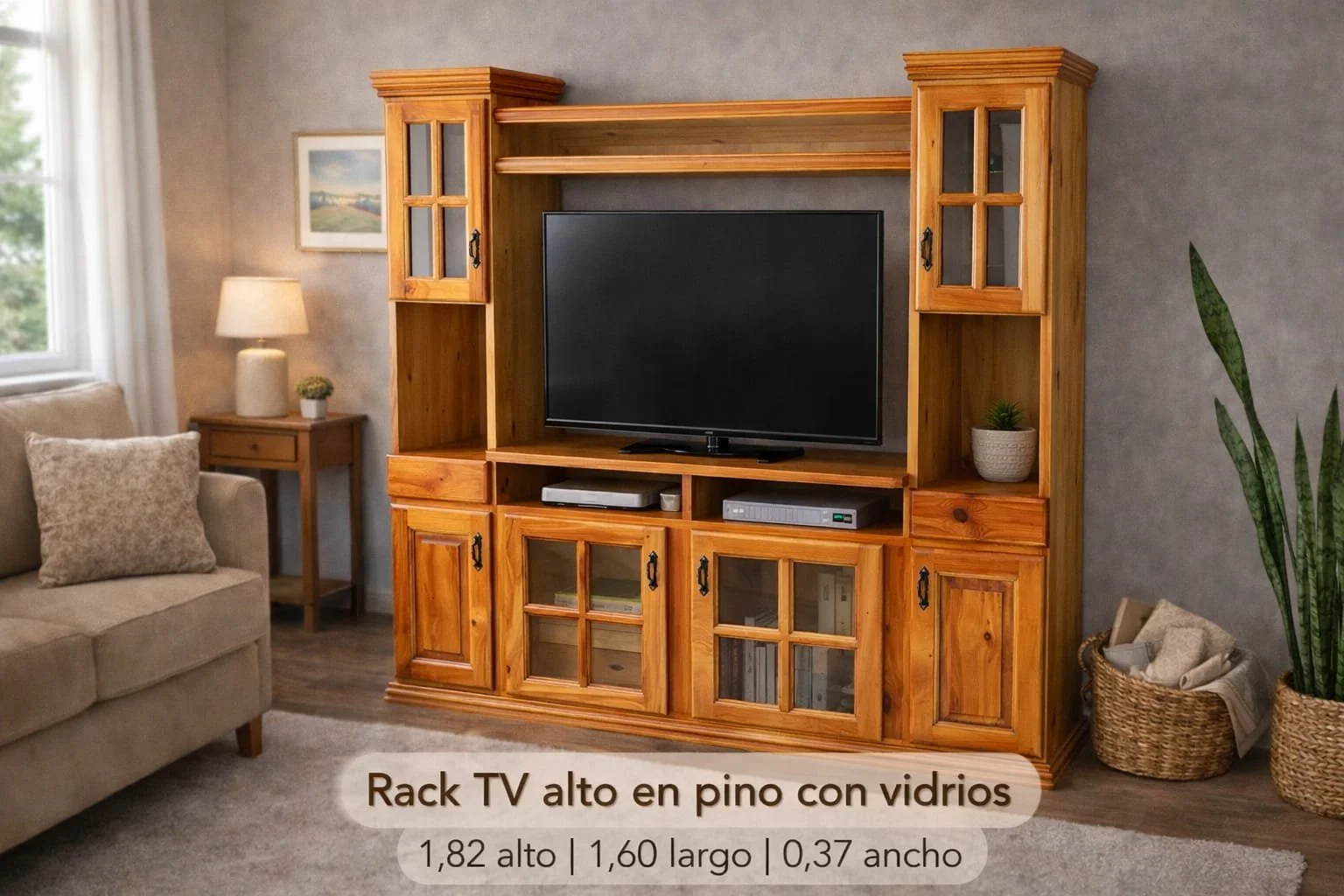 Rack TV de Pino con Vidrios