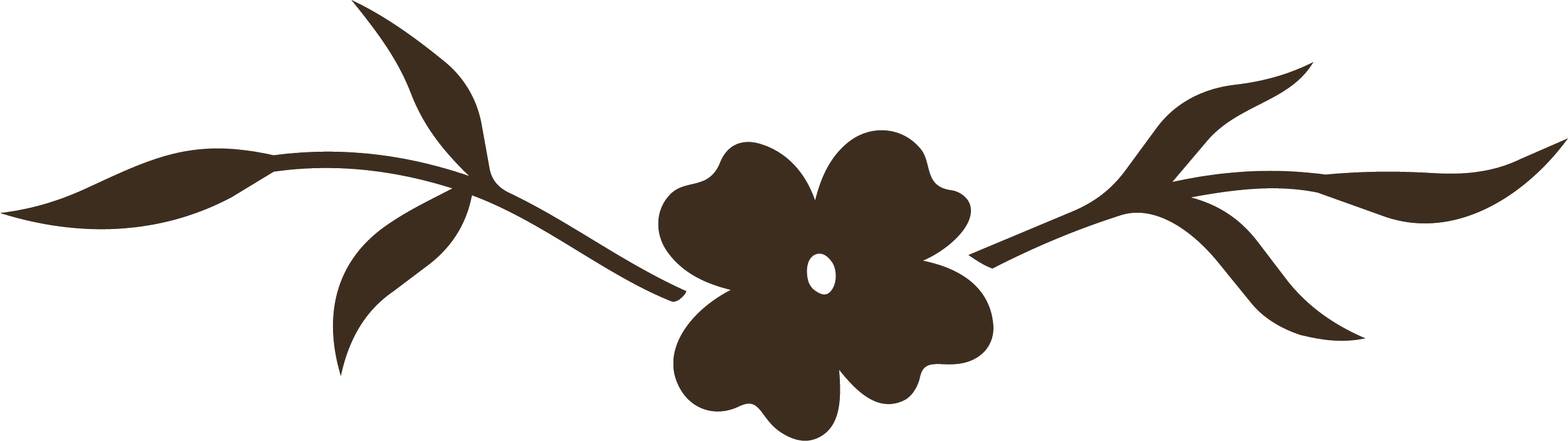 A brown silhouette of a flower with leaves and a stem.