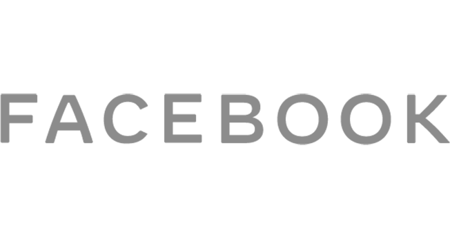 Facebook logo with gray text on a black background.