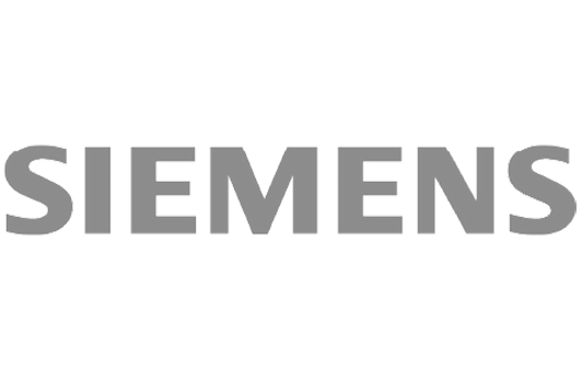 Siemens logo in gray on a black background.