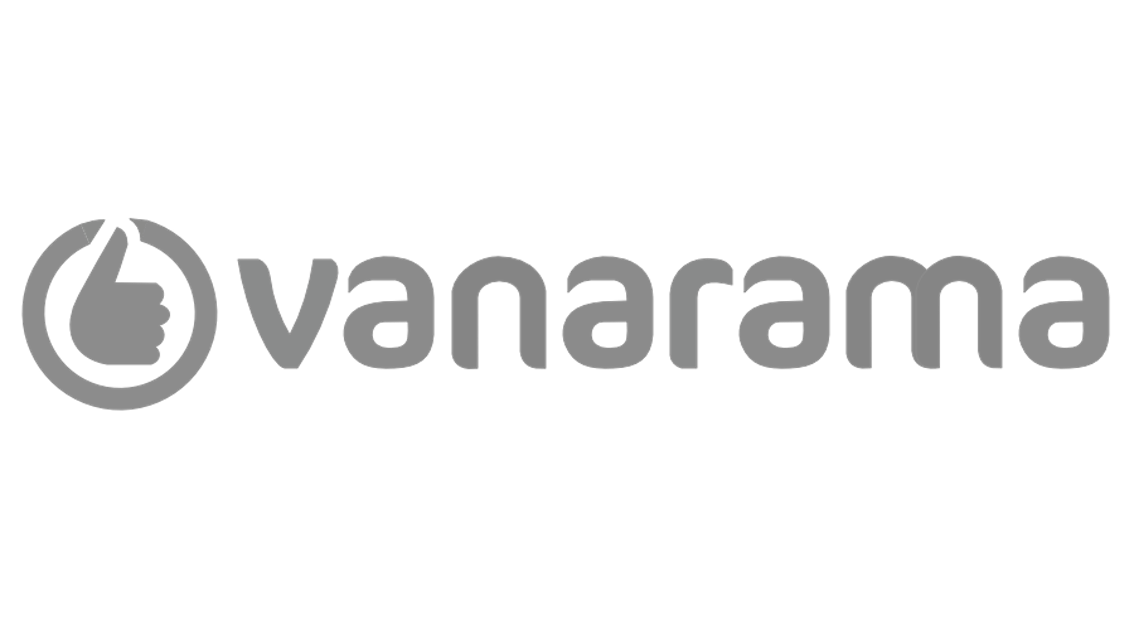 Variations of the word 'vanarama' in black and white with a thumbs-up icon inside a circle to the left.