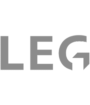 Part of a logo with the letters 'LEG' visible in gray on a black background