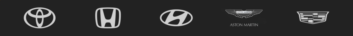 Logos of Toyota, Honda, Hyundai, Aston Martin, and Cadillac in a row.