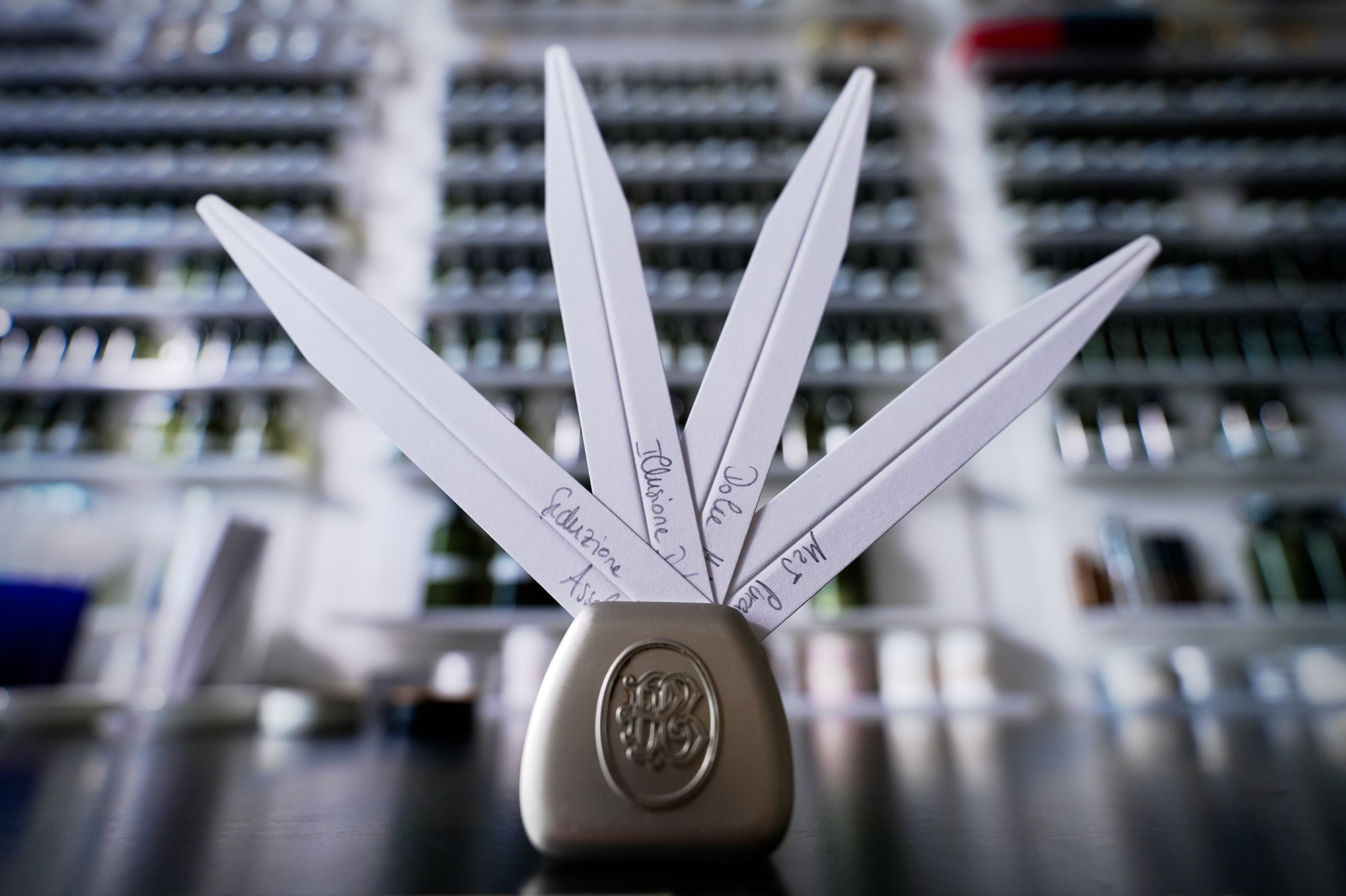 Scent strip holder for perfume testing and fragrance development