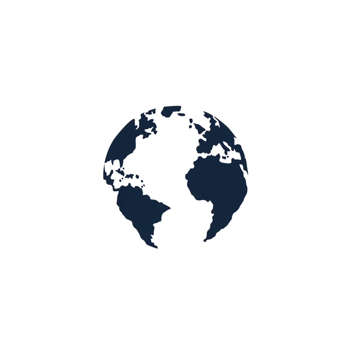 Silhouette of a globe showing parts of North and South America, Europe, Africa, and the Atlantic Ocean on a white background.