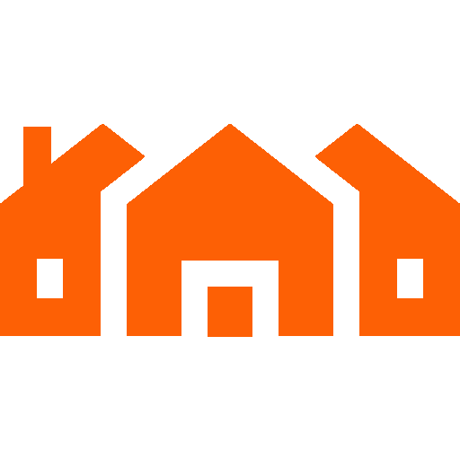 Three orange house icons on a black background.