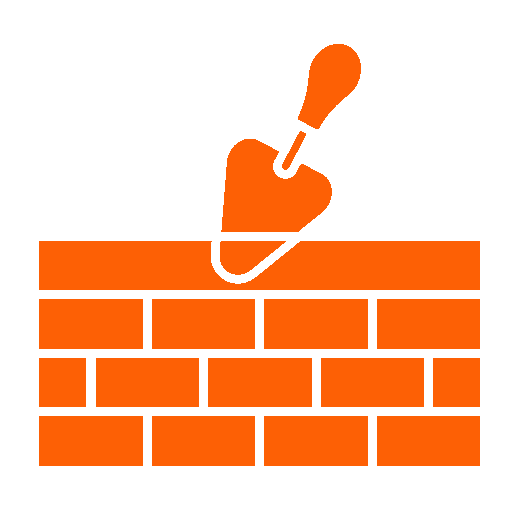 Illustration of a hand arranging bricks to build a brick wall, with a trowel