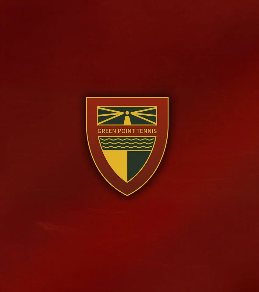 Green Point Tennis logo on a red background.