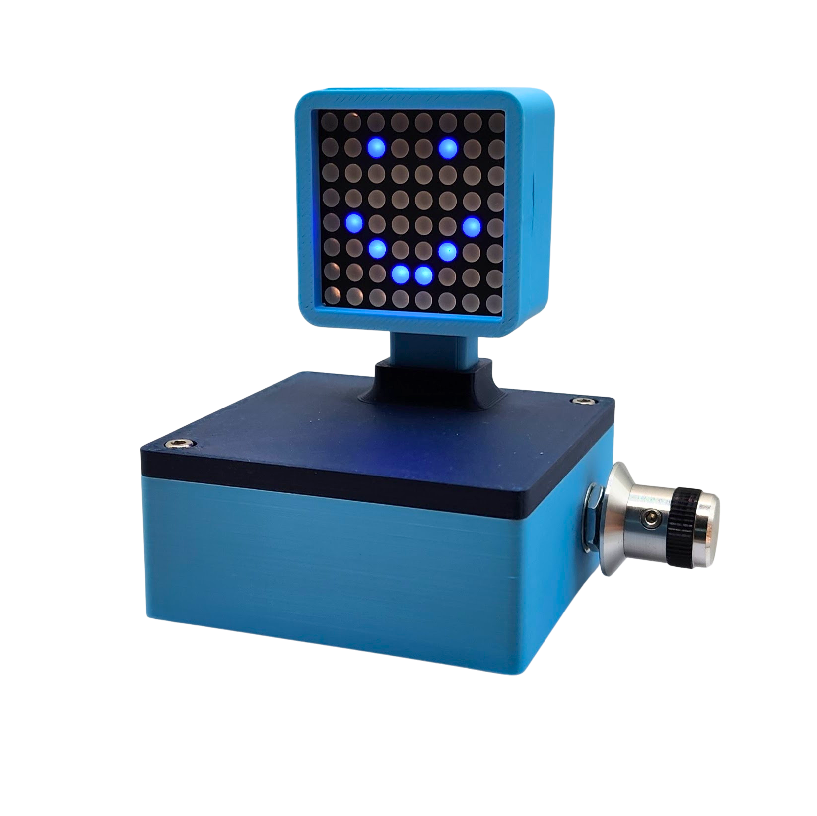 8x8 block display, light blue base, blue top, blue LED