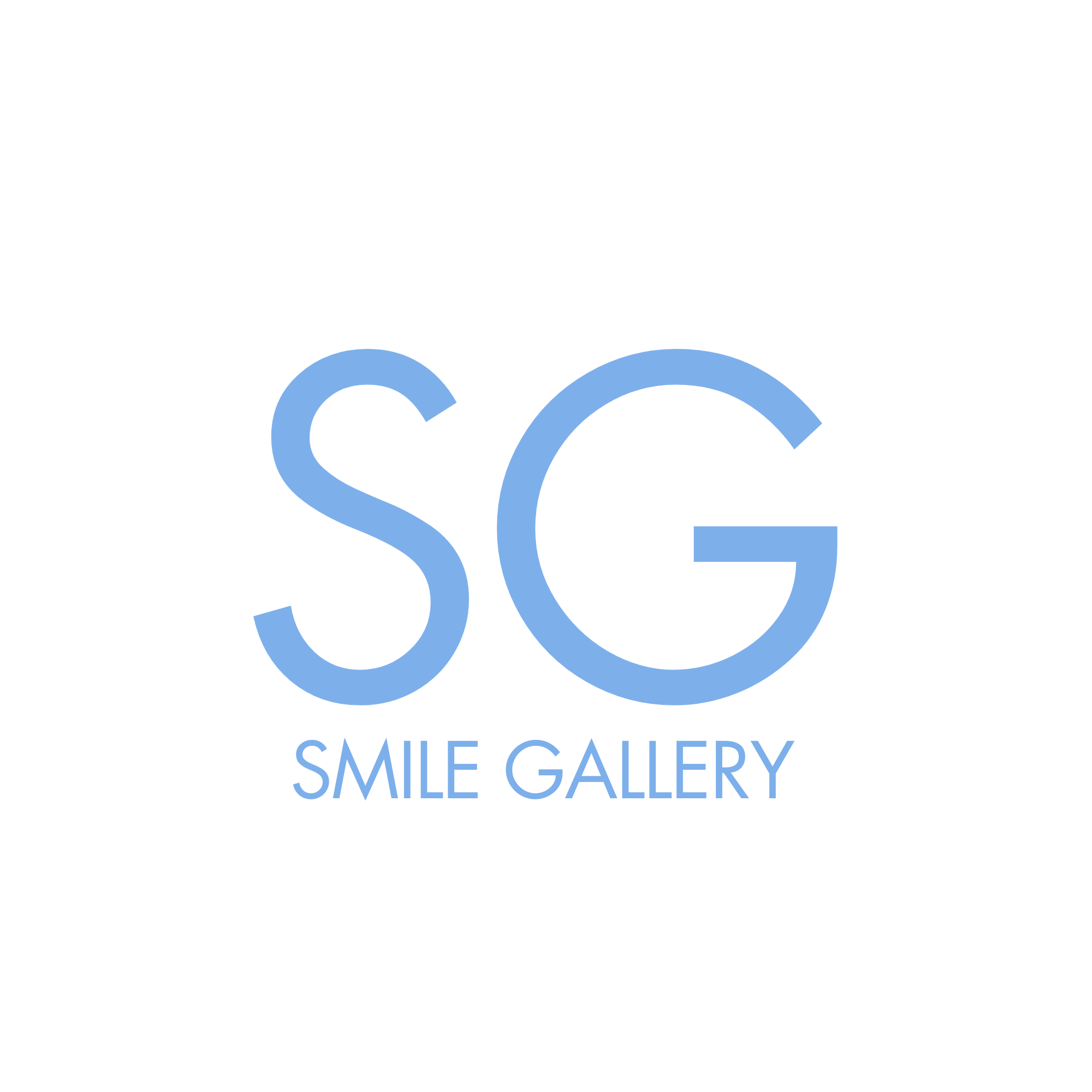 Logo of Smile Gallery with large blue initials 'SG' and smaller text underneath reading 'Smile Gallery' on a white background.