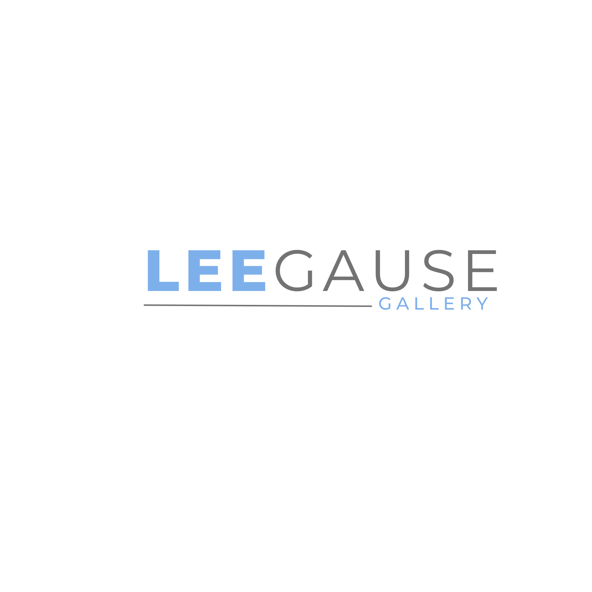 LEECAUSE GALLERY logo with text in blue and gray on a white background.