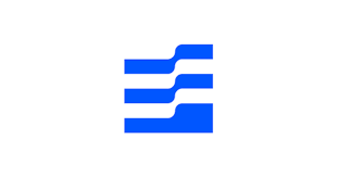 Blue abstract logo with horizontal lines and wave-like curves