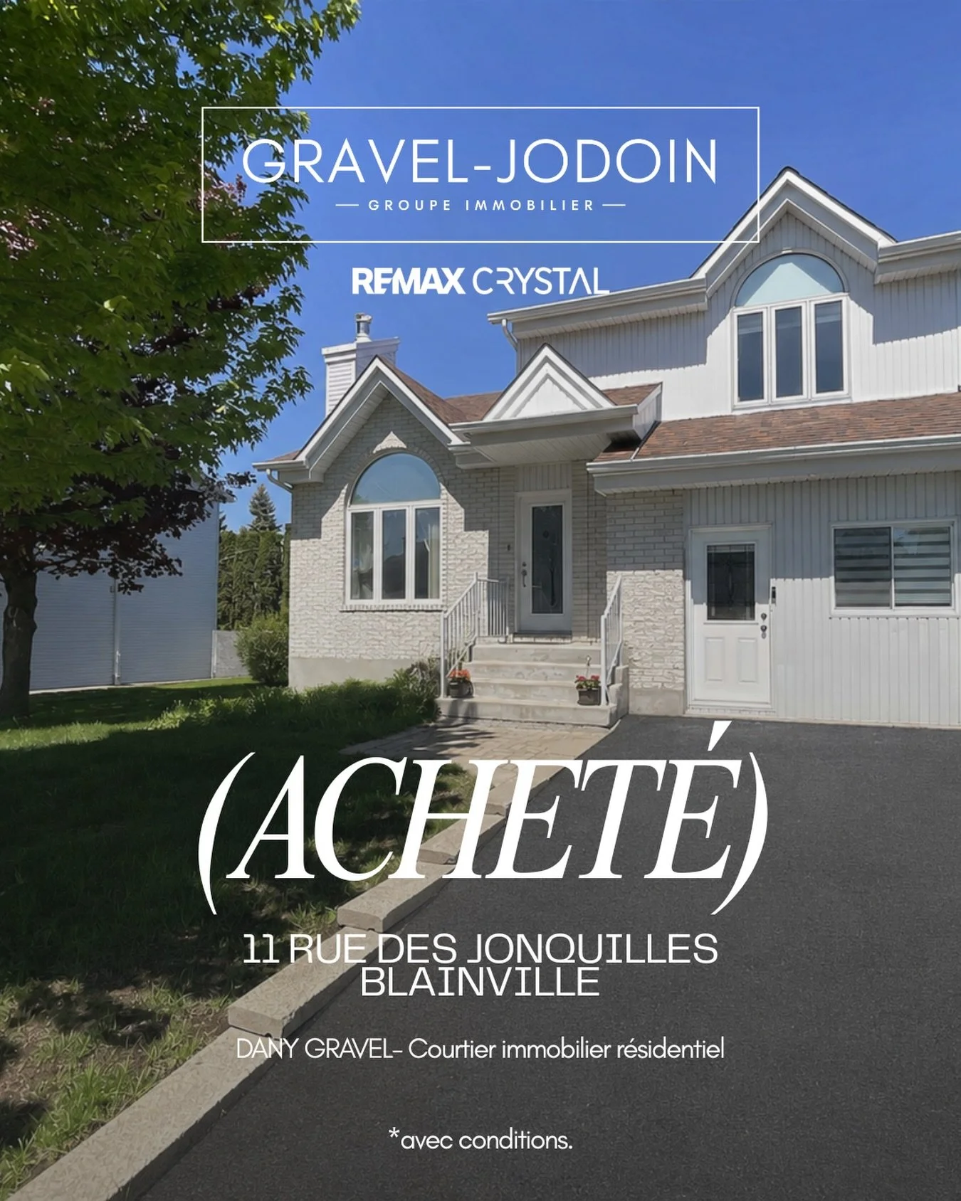 ACHET&Eacute;! 🏡🔑

📍 11, rue des Jonquilles, Blainville

Un magnifique nouveau projet qui commence pour mes clients!

Blainville deviendra maintenant leur nouveau chez eux, l&rsquo;endroit o&ugrave; ils pourront s&rsquo;installer, cr&eacute;er de 