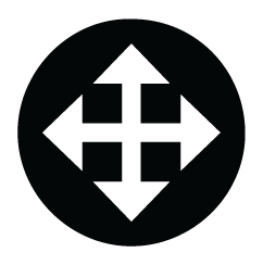 Icon of four white arrows pointing in all four directions (up, down, left, right) inside a black circle.