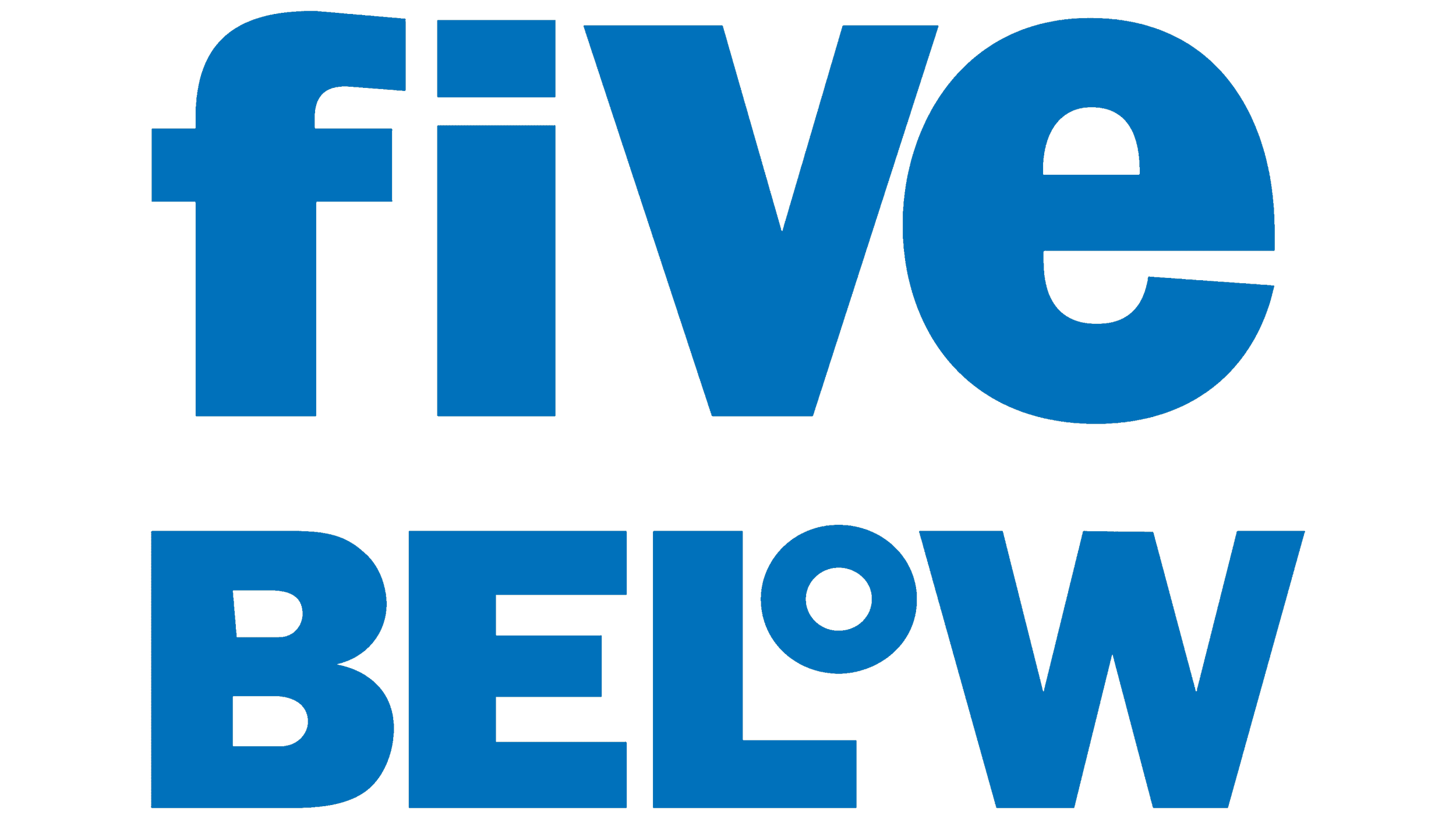 The words "five" and "below" written in large blue letters on a black background.