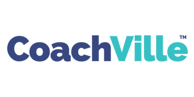 Logo for CoachVille with the text 'Coach' in dark blue and 'Ville' in light blue.