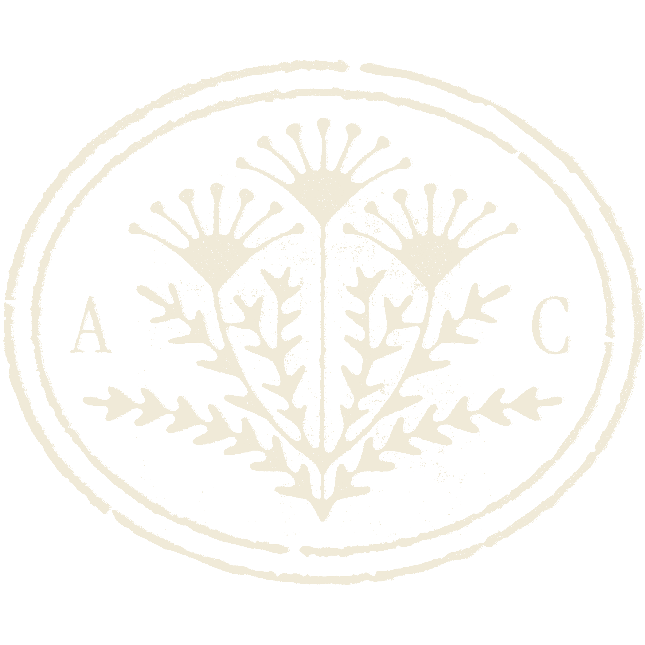 Close-up of a white intricate circular pattern on a black background, resembling a decorative emblem or seal with floral and geometric elements.