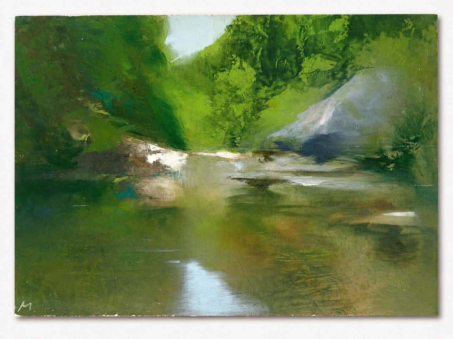 "Terrain Vague - Still the Flow"
Oil on Arches 600 gsm 100% cotton paper, mounted on wood board
Brush and palette knife
31.4 × 21 cm
2012
