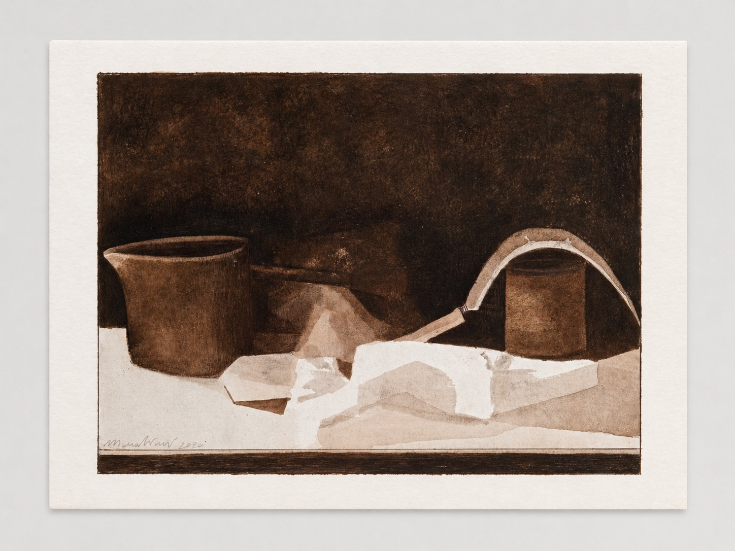 "Natura Morta Spontanea"
Watercolor on Fabriano “Rosa Spina” printmaking paper
Sheet: 33 × 24.7 cm
Image: 27.5 × 20.9 cm
2020