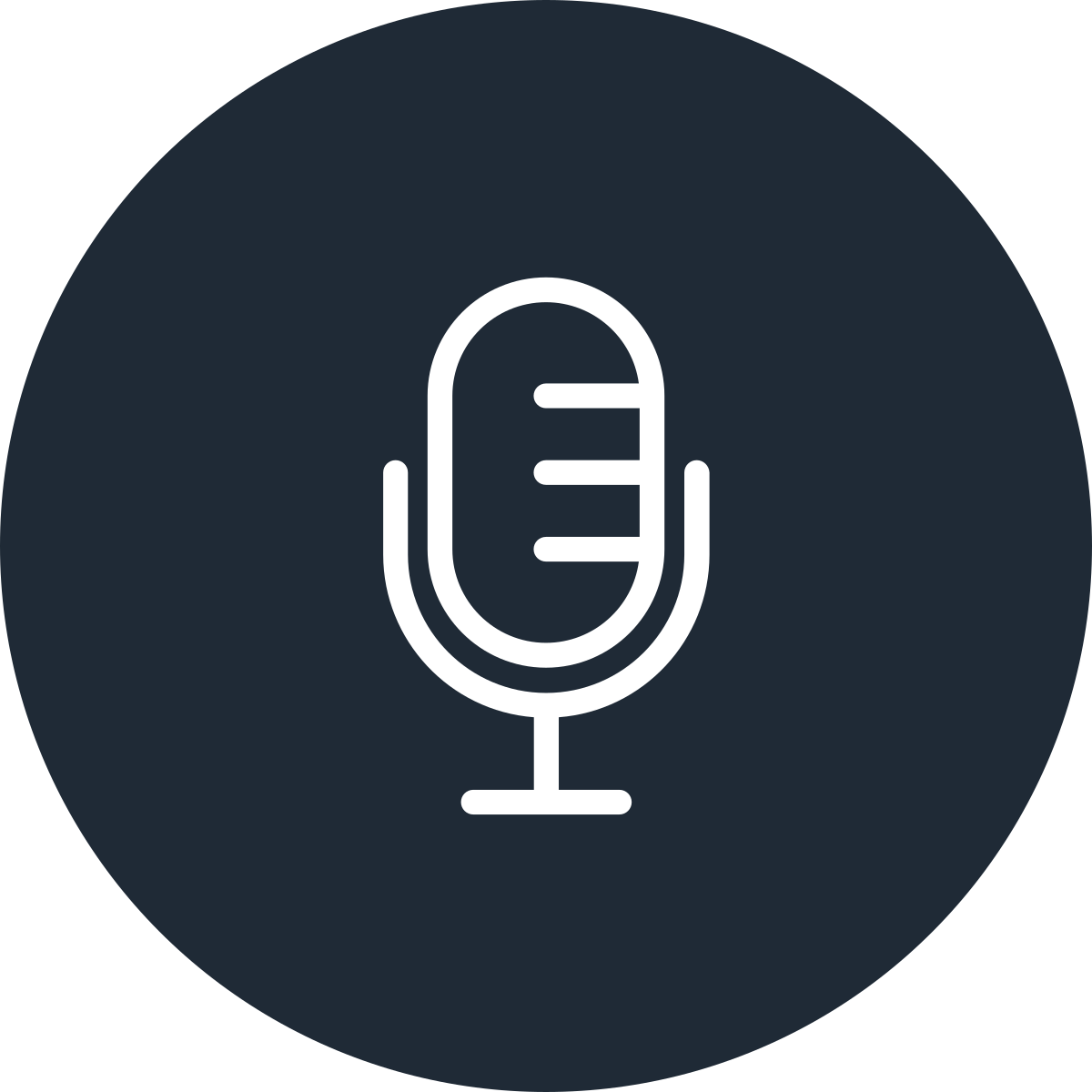 Icon of a microphone for audio recording or broadcasting.