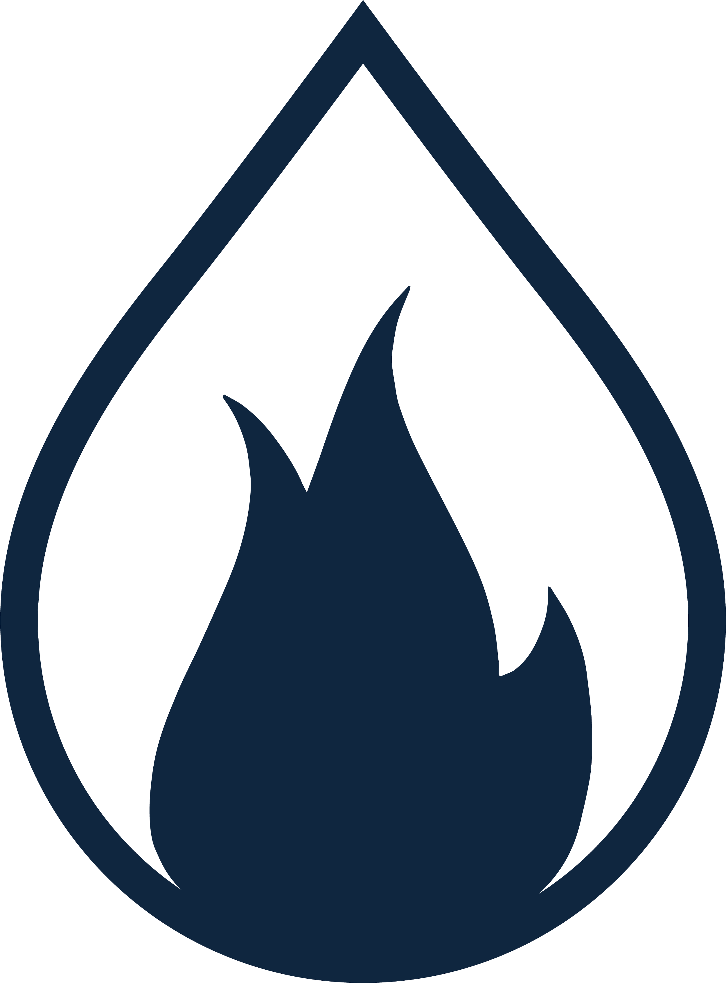 A dark blue flame icon inside a water droplet outline.