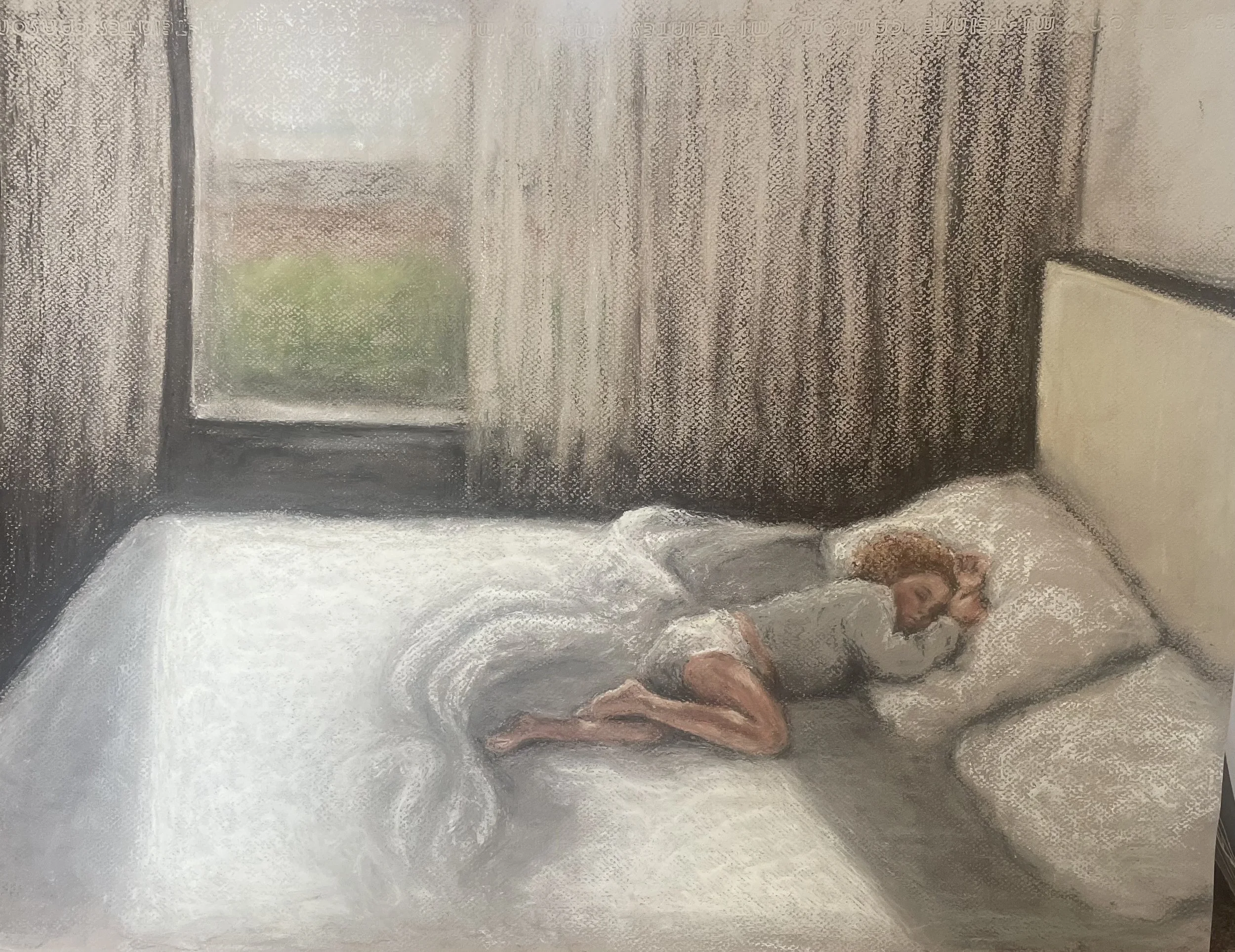 Jetlagged (2025)							
Oil pastel on paper
18”x23 1⁄2”
