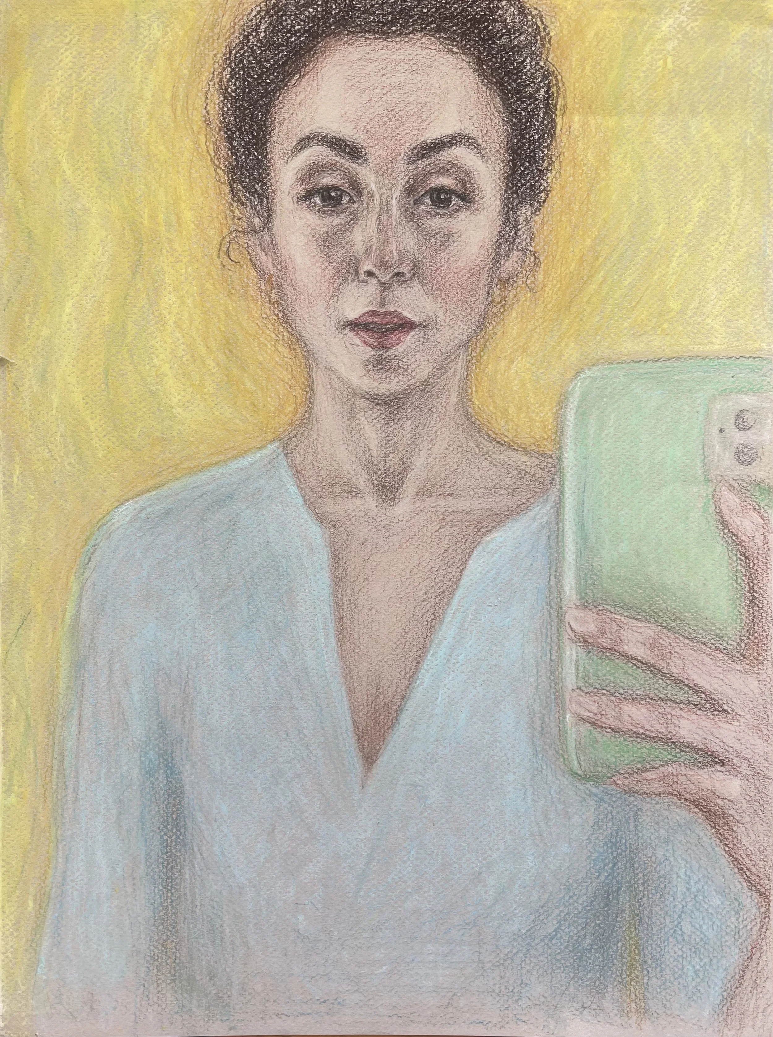 Judith in the Dressing Room (2025)
Colored pencil, pastel, and oil pastel on paper
16”x12”