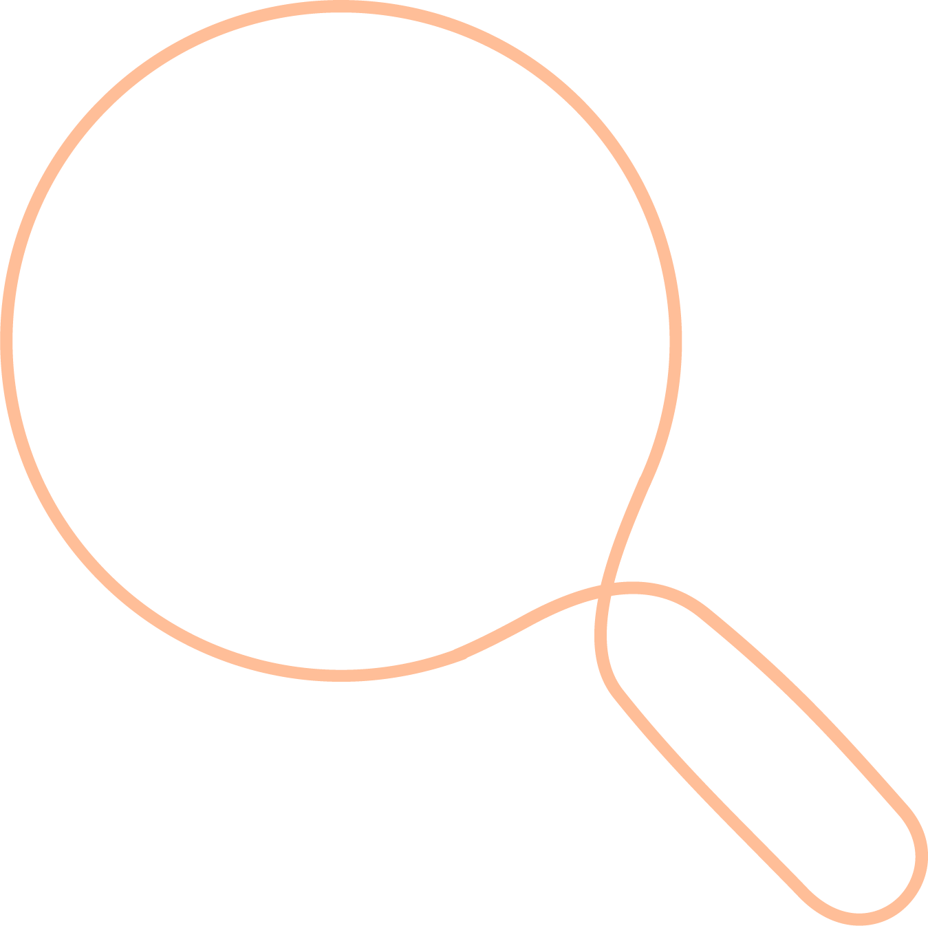 Blossom-colored line drawing of a magnifying glass for the "H" Hidden Need Assessment in Sylva School's pedagogy, E.M.P.A.T.H.Y.S.