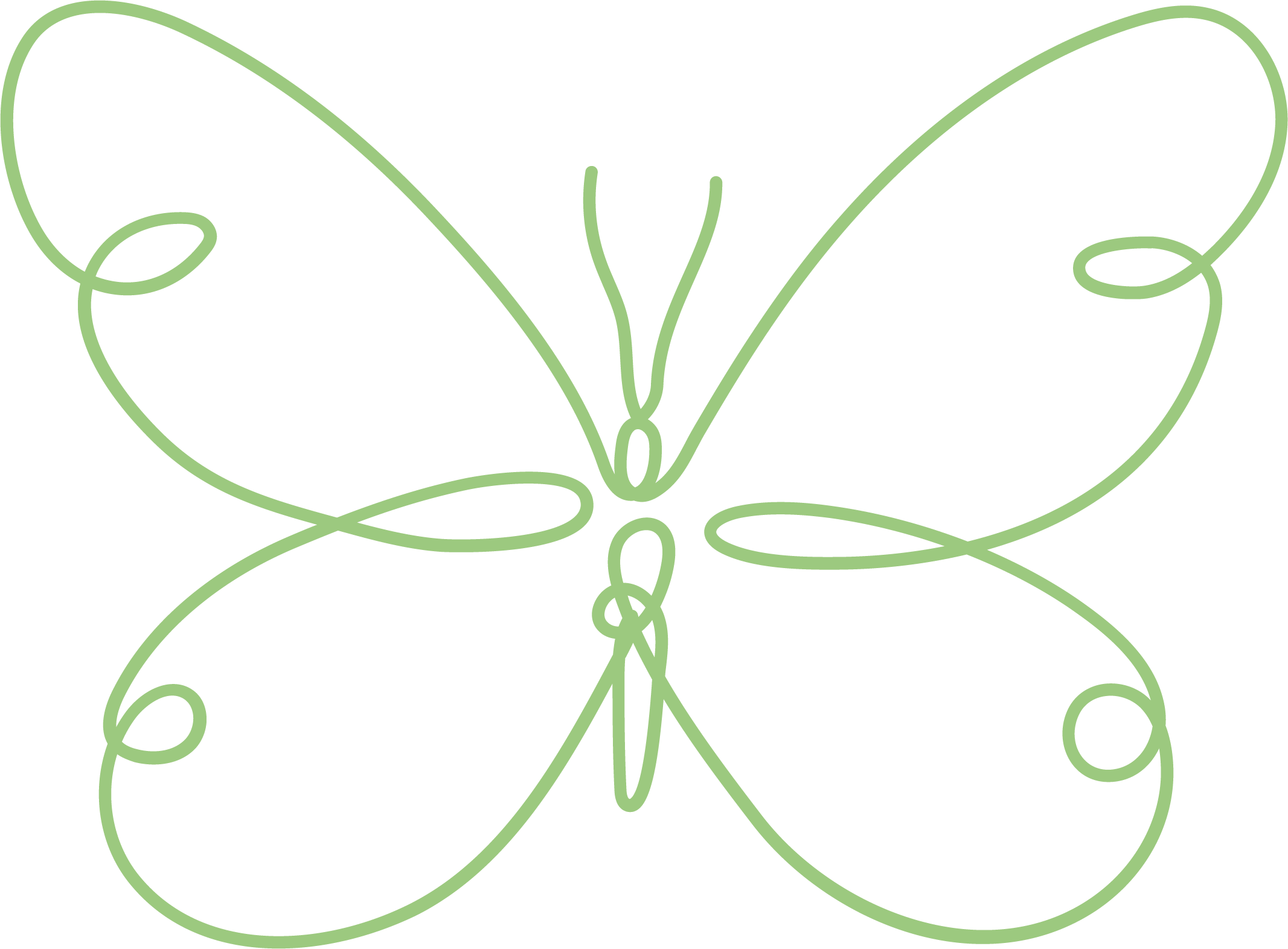 Mint-colored line drawing of a butterfly.