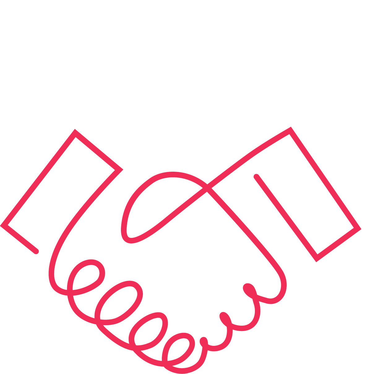 Hyacinth-colored line drawing of two hands creating a handshake, for step 5, Onboarding, of Sylva School enrollment process.