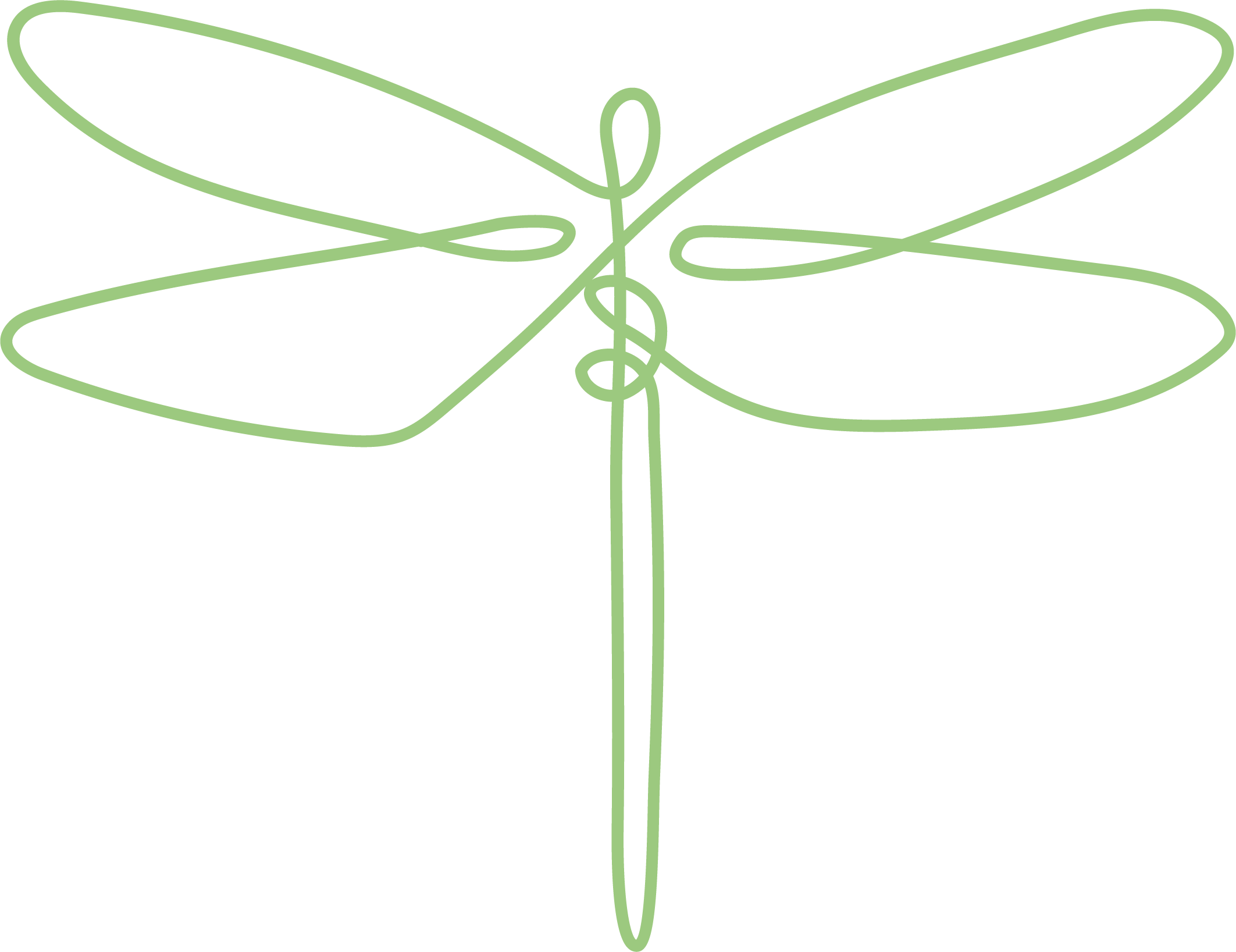 Mint-colored line drawing of a dragonfly.
