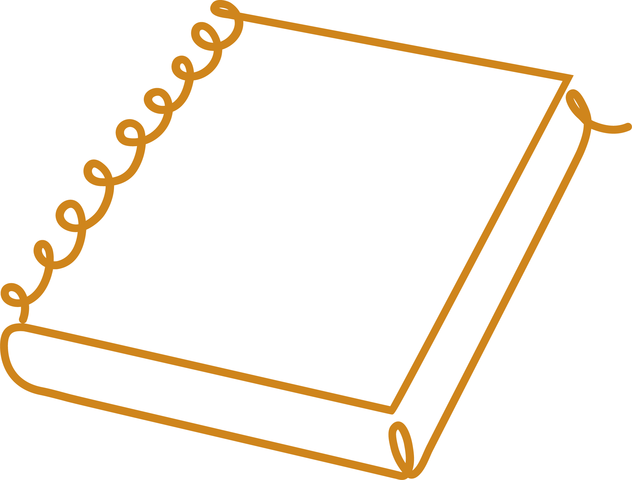 Amber-colored line drawing of a notebook.