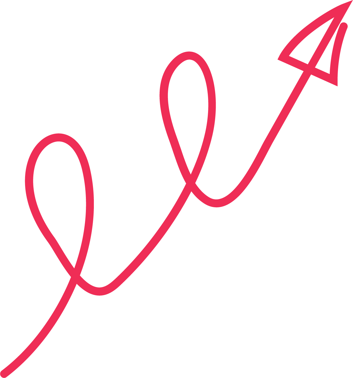 Hyacinth-colored line drawing of a looping arrow.
