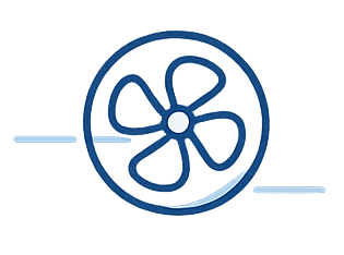 Illustration of a blue drone propeller with a circular frame and four blades.