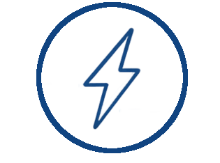 A blue circular warning icon with a lightning bolt in the center and a diagonal line crossing through it.