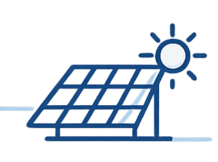 Illustration of a solar panel with the sun shining on it.