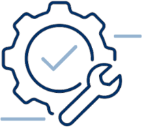 Icon of a gear with a check mark inside and a wrench beside it, representing settings or maintenance.