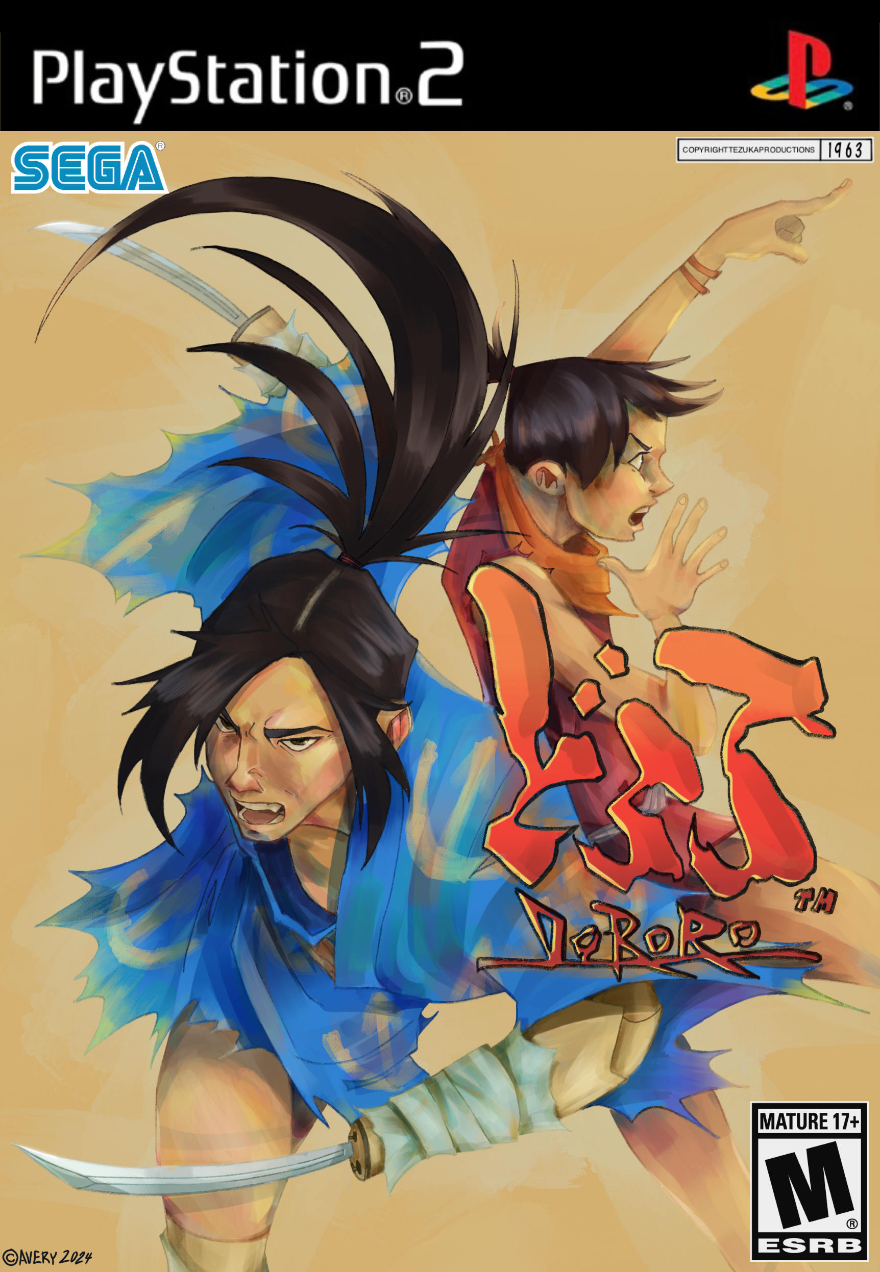 Video game cover art for 'Blood Will Tell', featuring animated characters in action poses, with the PlayStation 2 logo at the top, SEGA logo, and ESRB rating M for mature.