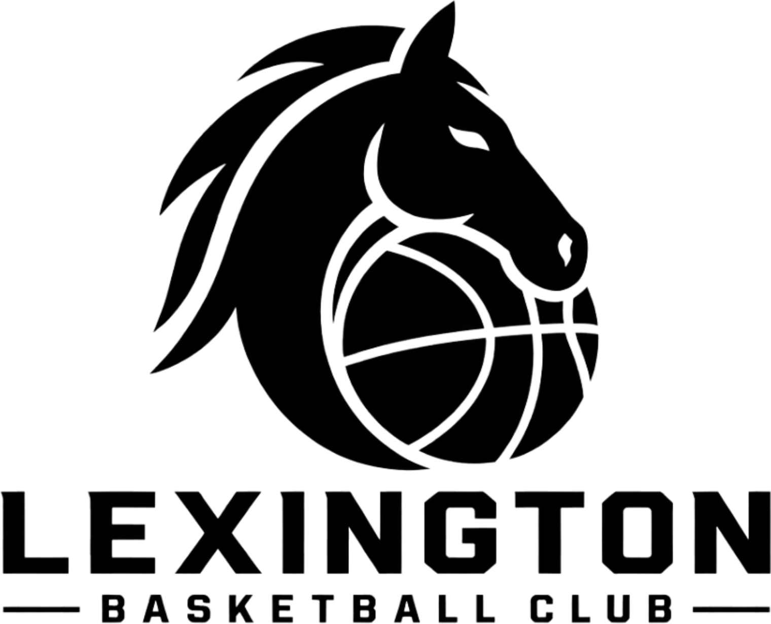 Logo of the Lexington Basketball Club featuring a stylized horse head and a basketball, with the text "LEXINGTON BASKETBALL CLUB" below.