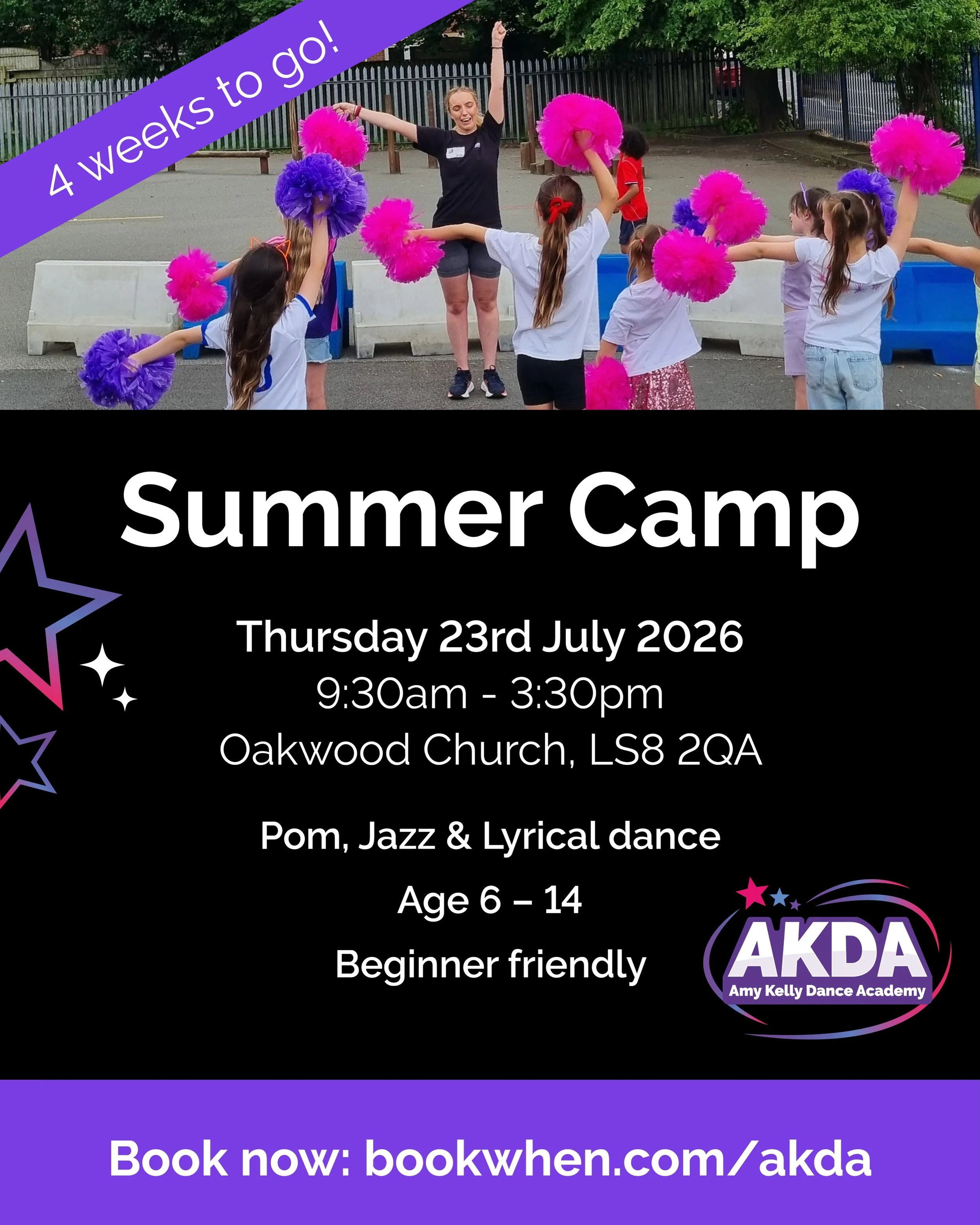 4 weeks to go ☀️😎

In just 4 weeks time, we will be hosting our day of dance Summer Camp, and I honestly can&rsquo;t wait! 

Whether your child loves to dance, enjoys being active, or is simply looking for a fun way to spend the day in the summer ho
