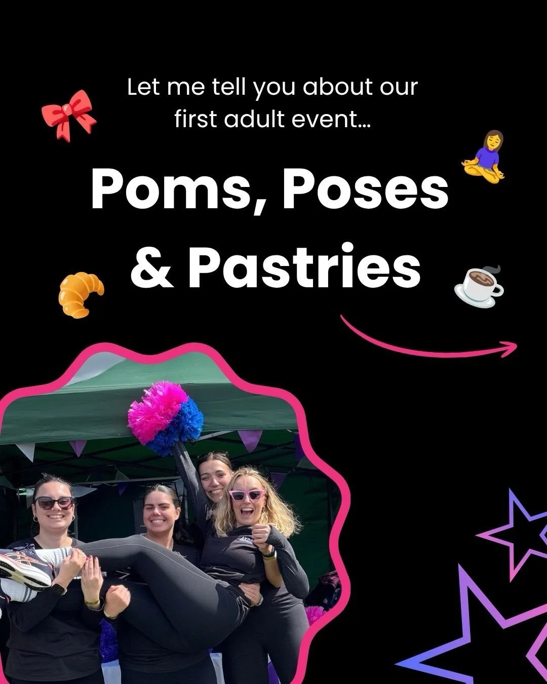So, what actually is Poms, Poses &amp; Pastries? 🎀🧘&zwj;♀️🥐

Swipe through to find out more about our first adult workshop, happening on Saturday 7th November! 

We&rsquo;re so excited to be collaborating with some fabulous instructors and local b