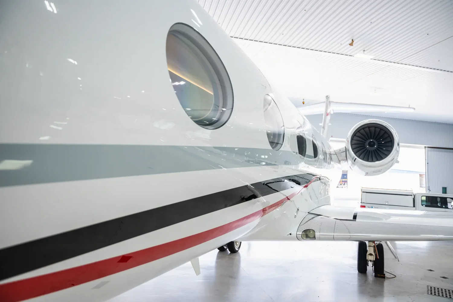 Aircraft exterior in hangar
