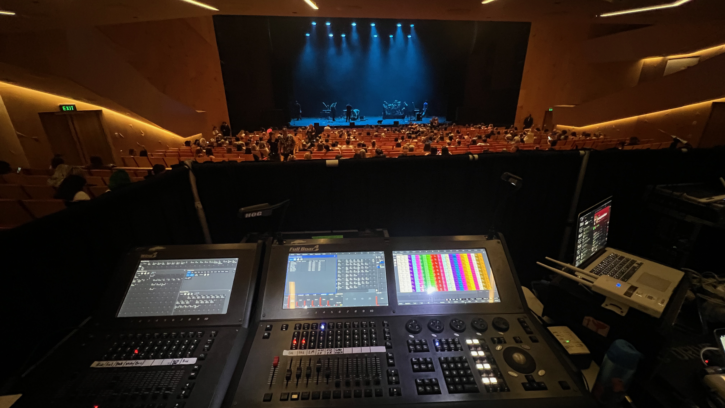 A photo behind the lighting desk at the Kiri Te Kanawa Theatre before a Maren Morris concert