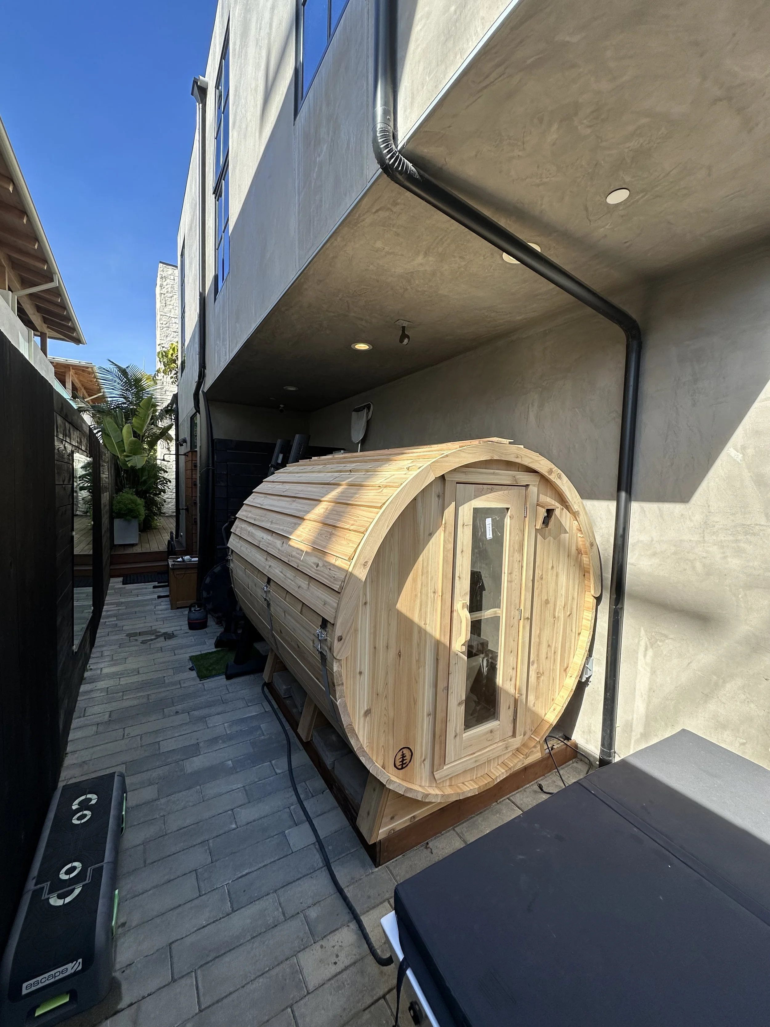 outdoor barrel sauna setup for residential property – custom install in LA