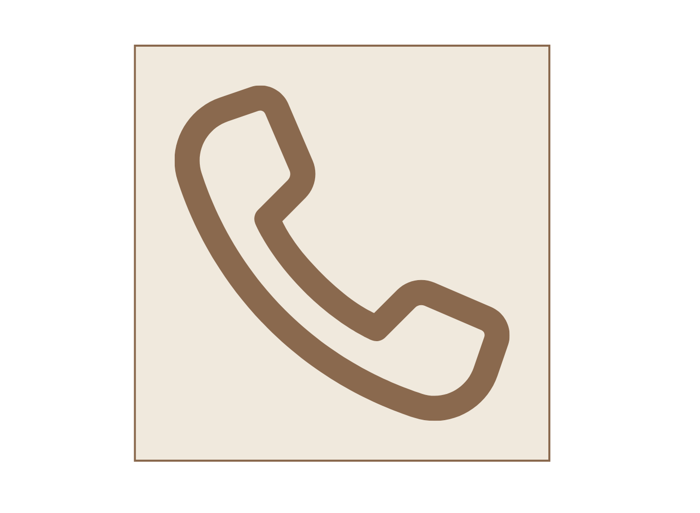 Icon of a brown phone receiver on a beige background.