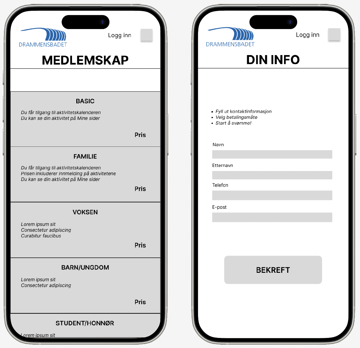 Velg ønsket medlemskap → Legg inn info
