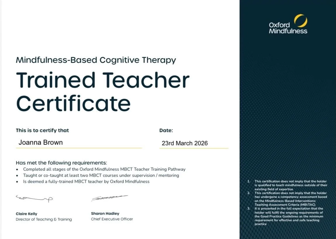 Happy Day ✨ Feeling really grateful to be officially certified to teach MBCT, and excited to share this work more widely.  If you&rsquo;re interested in future courses, shorter introductory or drop in sessions, I&rsquo;d love to hear from you.