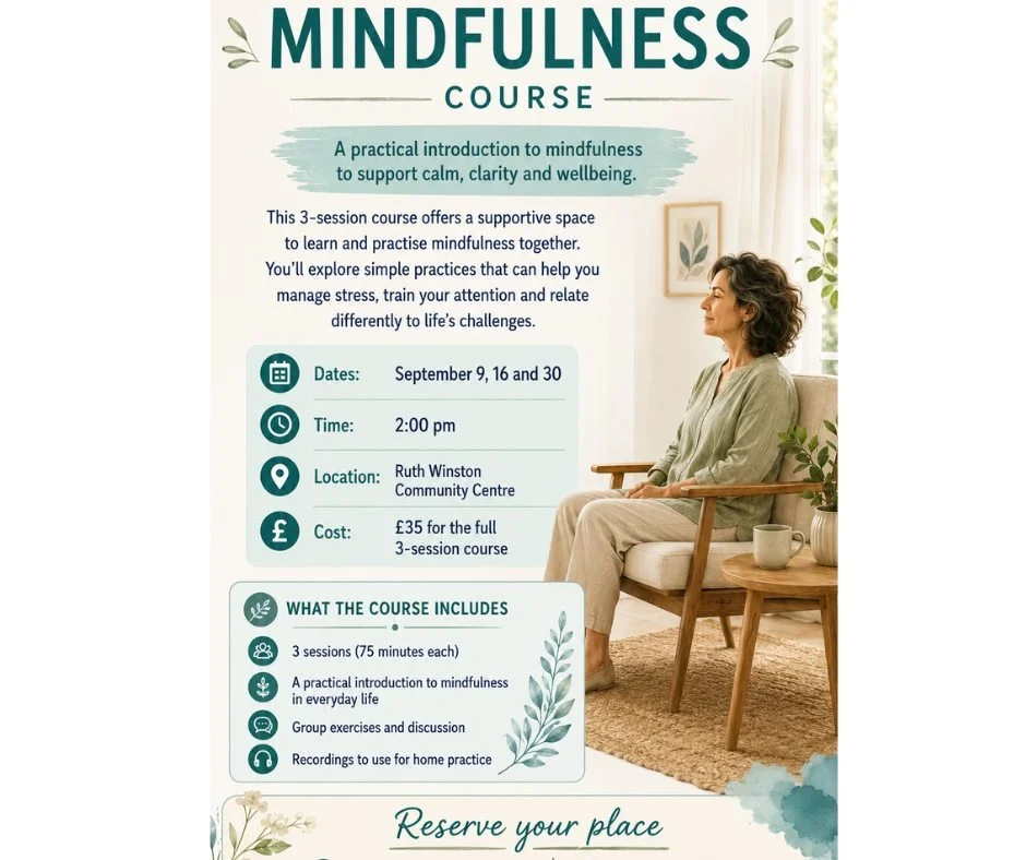 No need to be a member of Ruth Winston centre for this Introducing Mindfulness course.  We would love to have you!  See my website in Bio, or DM me for more information ✨