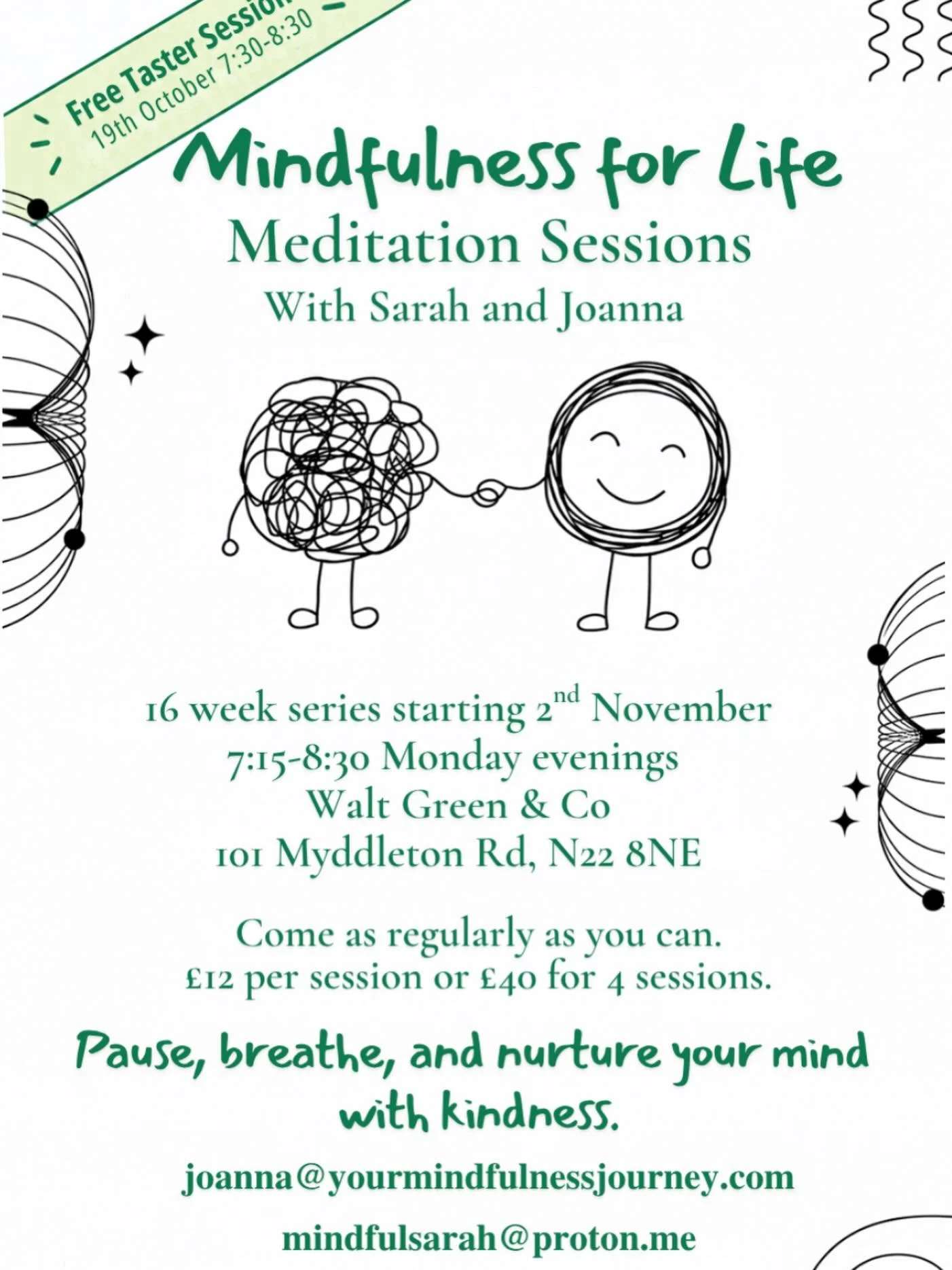 Curious about mindfulness and wondering whether it&rsquo;s for you? 

Come along to a free taster session to experience some mindfulness practice, meet us, and find out what our 16-week series is all about.

Our Monday evening sessions are an opportu